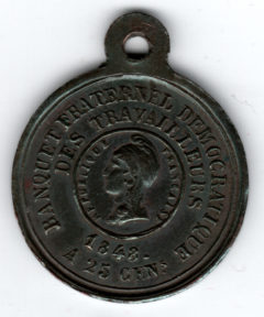 Image de Médaillette du Banquet Fraternel Démocratique des Travailleurs 1848 à 25 Cens
